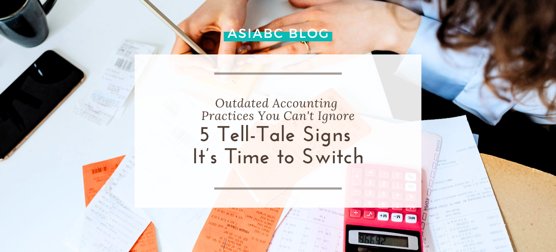 Messy receipts & manual accounting tools showing outdated practices – AsiaBC helps modernise your accounting processes.